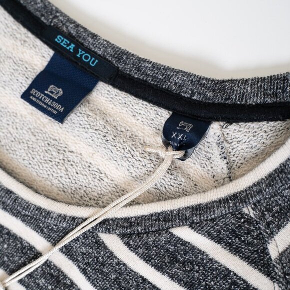 ✨Scotch & Soda Sweatshirt Striped Crewneck French Terry Cotton Linen Black White - Picture 6 of 12